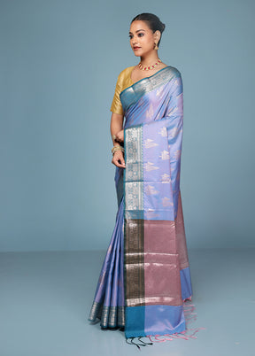 Blue Dupion Silk Saree With Blouse Piece