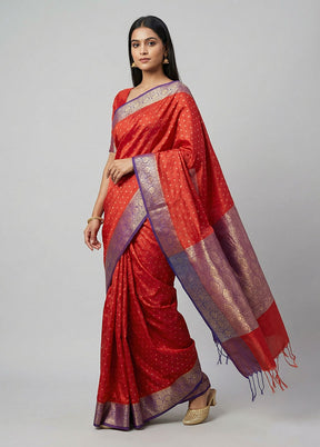 Maroon Dupion Silk Saree With Blouse Piece
