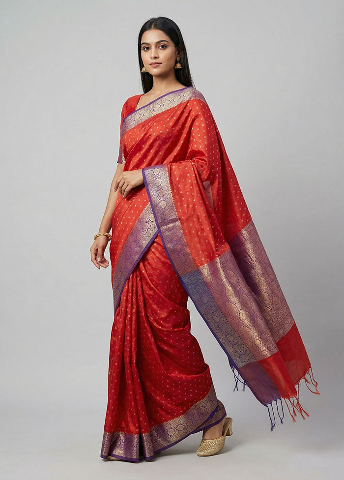Maroon Dupion Silk Saree With Blouse Piece