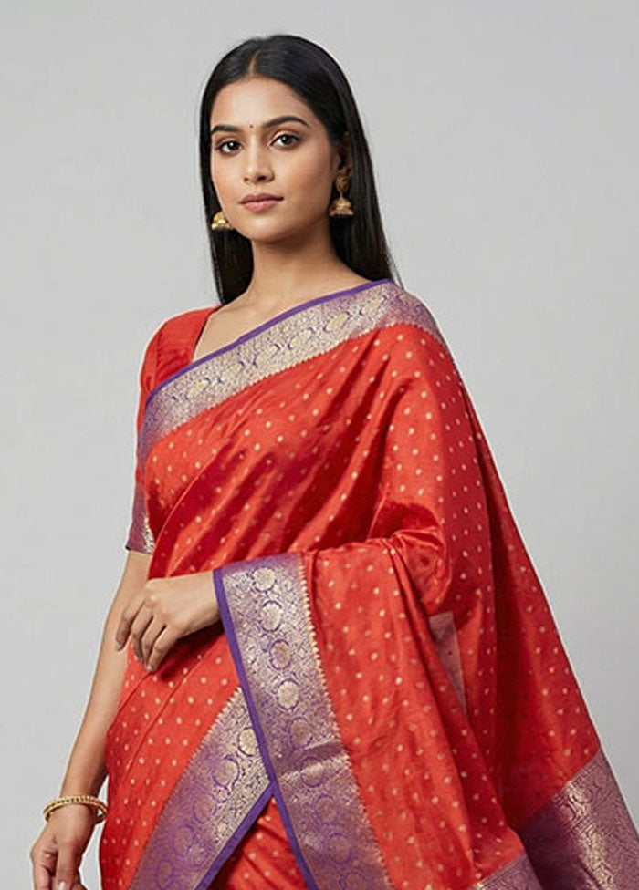 Maroon Dupion Silk Saree With Blouse Piece