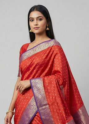 Maroon Dupion Silk Saree With Blouse Piece