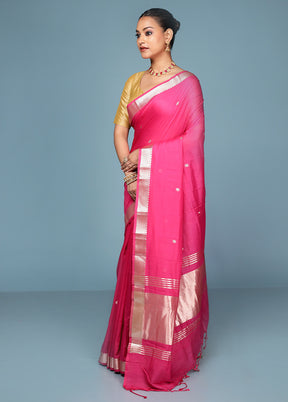 Pink Cotton Saree With Blouse Piece