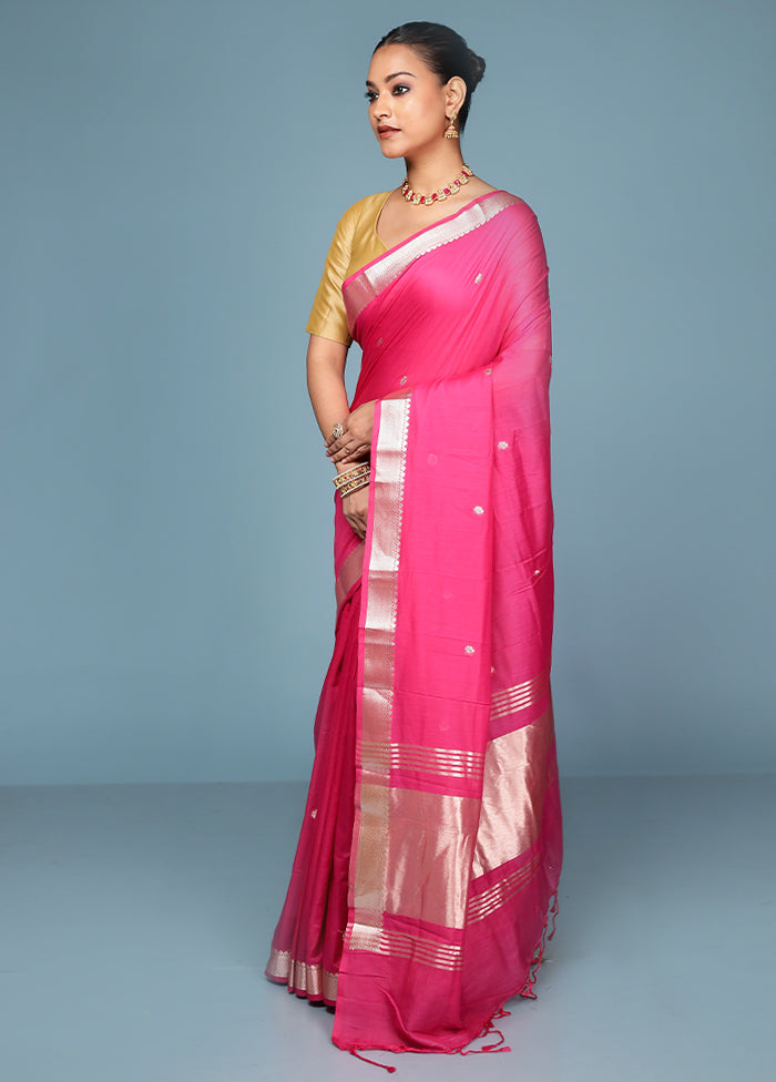 Pink Cotton Saree With Blouse Piece