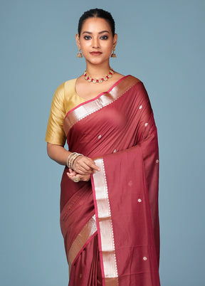 Maroon Cotton Saree With Blouse Piece