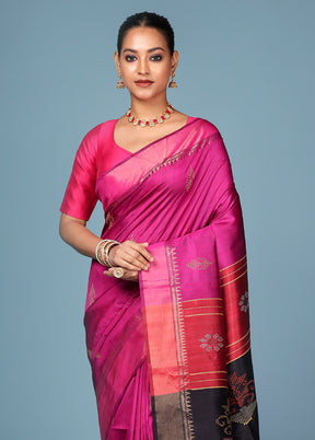 Pink Handloom Kanjivaram Pure Silk Saree With Blouse Piece