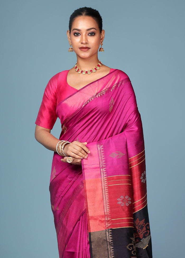 Pink Handloom Kanjivaram Pure Silk Saree With Blouse Piece