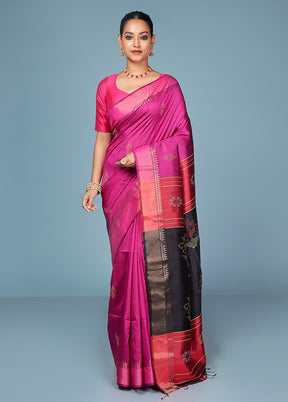 Pink Handloom Kanjivaram Pure Silk Saree With Blouse Piece