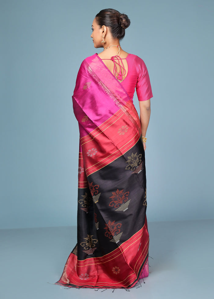 Pink Handloom Kanjivaram Pure Silk Saree With Blouse Piece