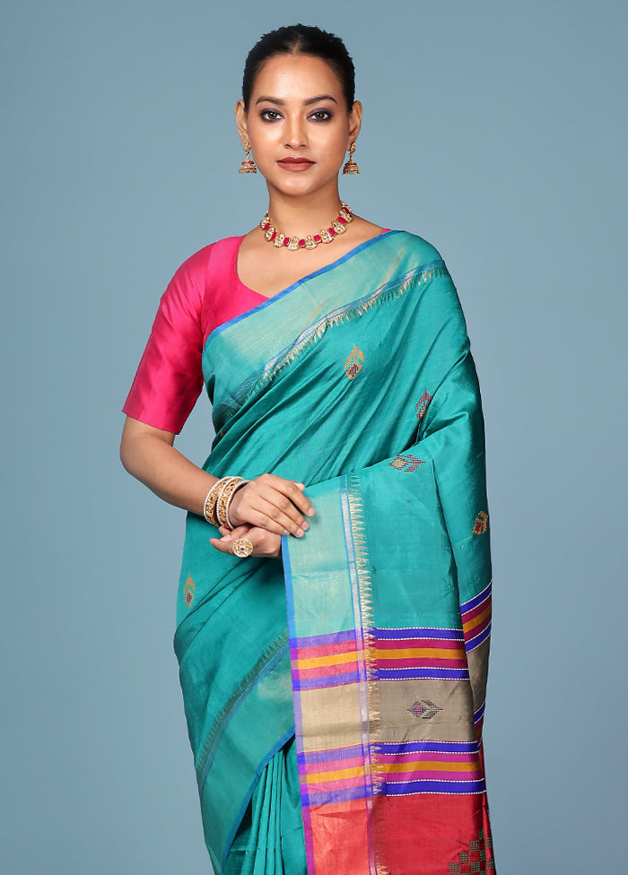 Green Handloom Kanjivaram Pure Silk Saree With Blouse Piece