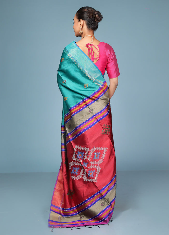 Green Handloom Kanjivaram Pure Silk Saree With Blouse Piece