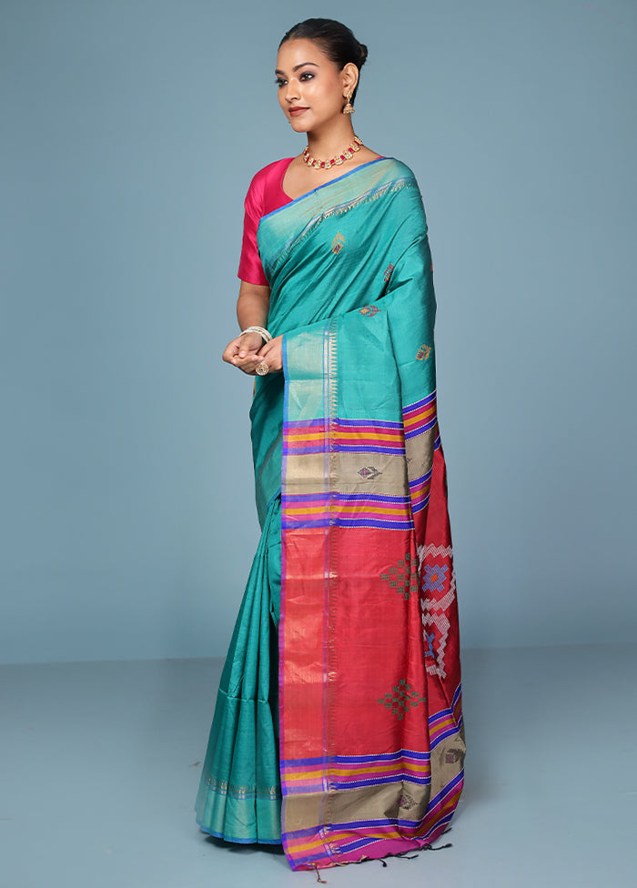 Green Handloom Kanjivaram Pure Silk Saree With Blouse Piece