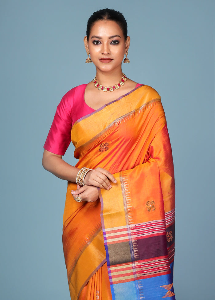 Blue Handloom Kanjivaram Pure Silk Saree With Blouse Piece