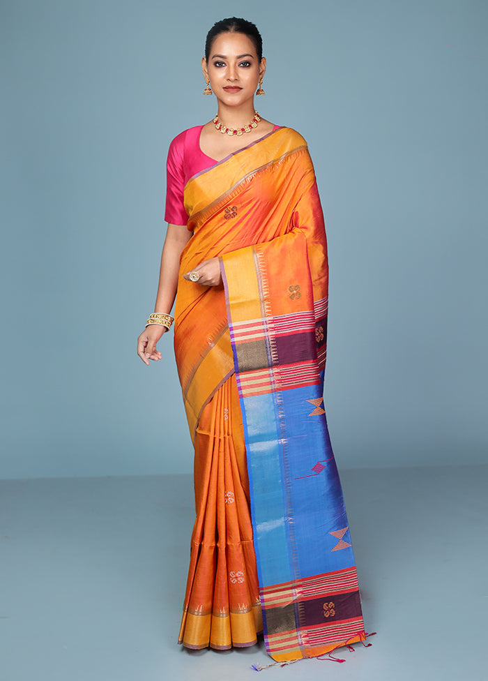 Blue Handloom Kanjivaram Pure Silk Saree With Blouse Piece