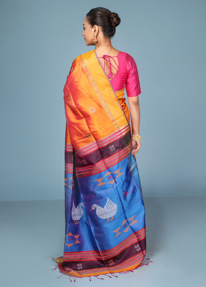 Blue Handloom Kanjivaram Pure Silk Saree With Blouse Piece