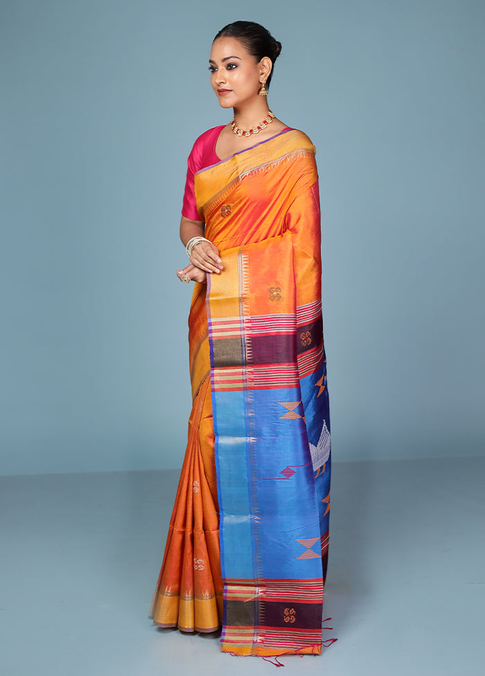 Blue Handloom Kanjivaram Pure Silk Saree With Blouse Piece