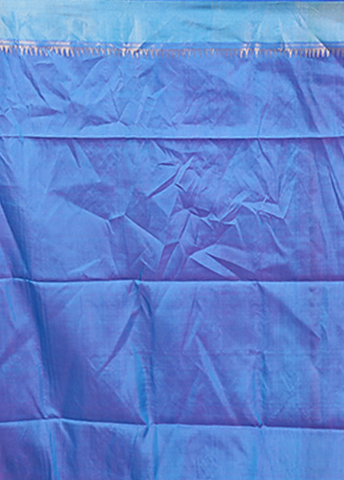 Blue Handloom Kanjivaram Pure Silk Saree With Blouse Piece