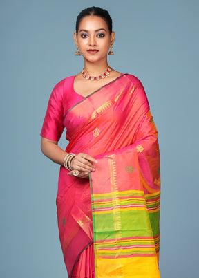Pink Handloom Kanjivaram Pure Silk Saree With Blouse Piece