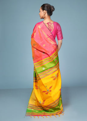 Pink Handloom Kanjivaram Pure Silk Saree With Blouse Piece