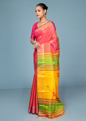 Pink Handloom Kanjivaram Pure Silk Saree With Blouse Piece