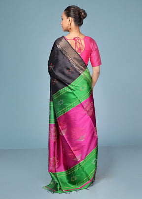 Green Handloom Kanjivaram Pure Silk Saree With Blouse Piece