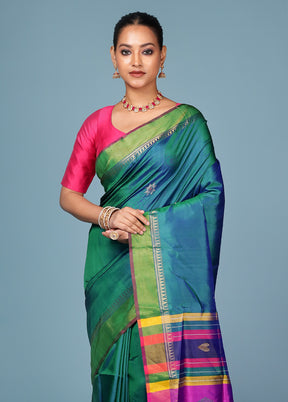 Green Handloom Kanjivaram Pure Silk Saree With Blouse Piece