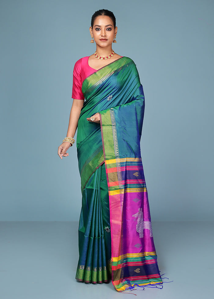 Green Handloom Kanjivaram Pure Silk Saree With Blouse Piece