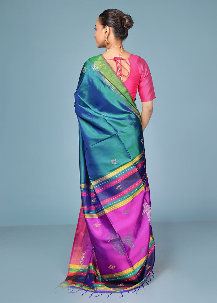 Green Handloom Kanjivaram Pure Silk Saree With Blouse Piece