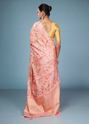 Multicolor Dupion Silk Saree With Blouse Piece
