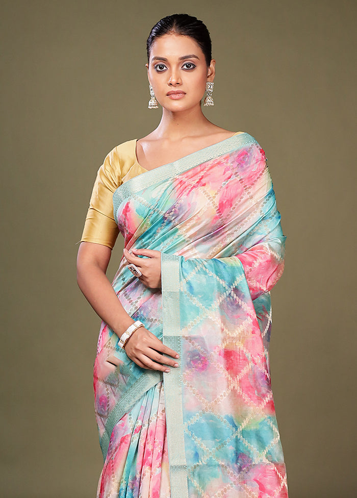 Multicolor Dupion Silk Saree With Blouse Piece