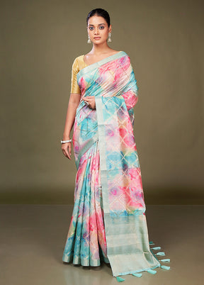 Multicolor Dupion Silk Saree With Blouse Piece