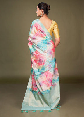 Multicolor Dupion Silk Saree With Blouse Piece
