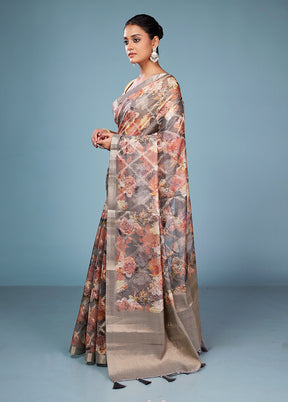 Multicolor Dupion Silk Saree With Blouse Piece
