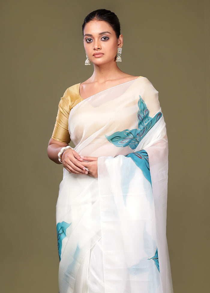 White Organza Saree With Blouse Piece