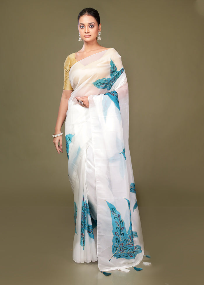 White Organza Saree With Blouse Piece