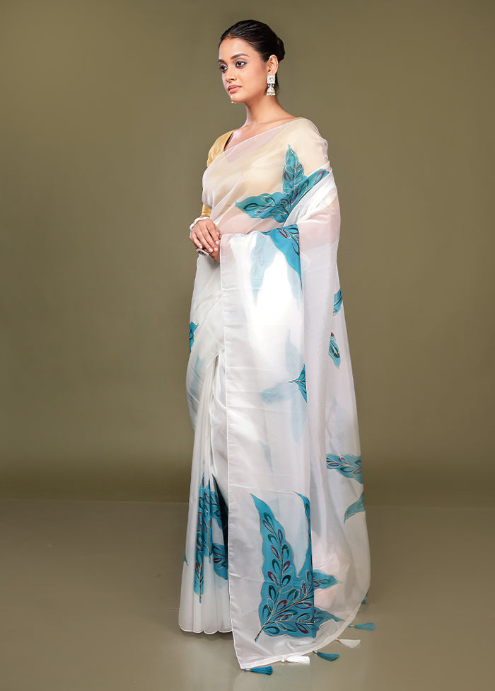 White Organza Saree With Blouse Piece