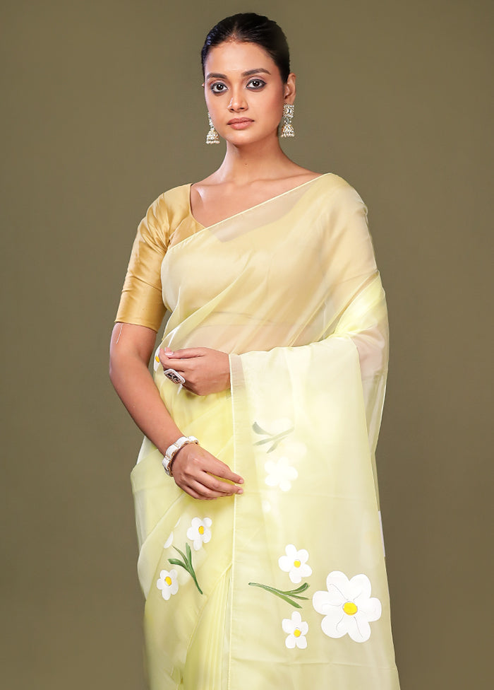 Yellow Organza Saree With Blouse Piece