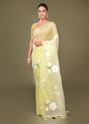 Yellow Organza Saree With Blouse Piece