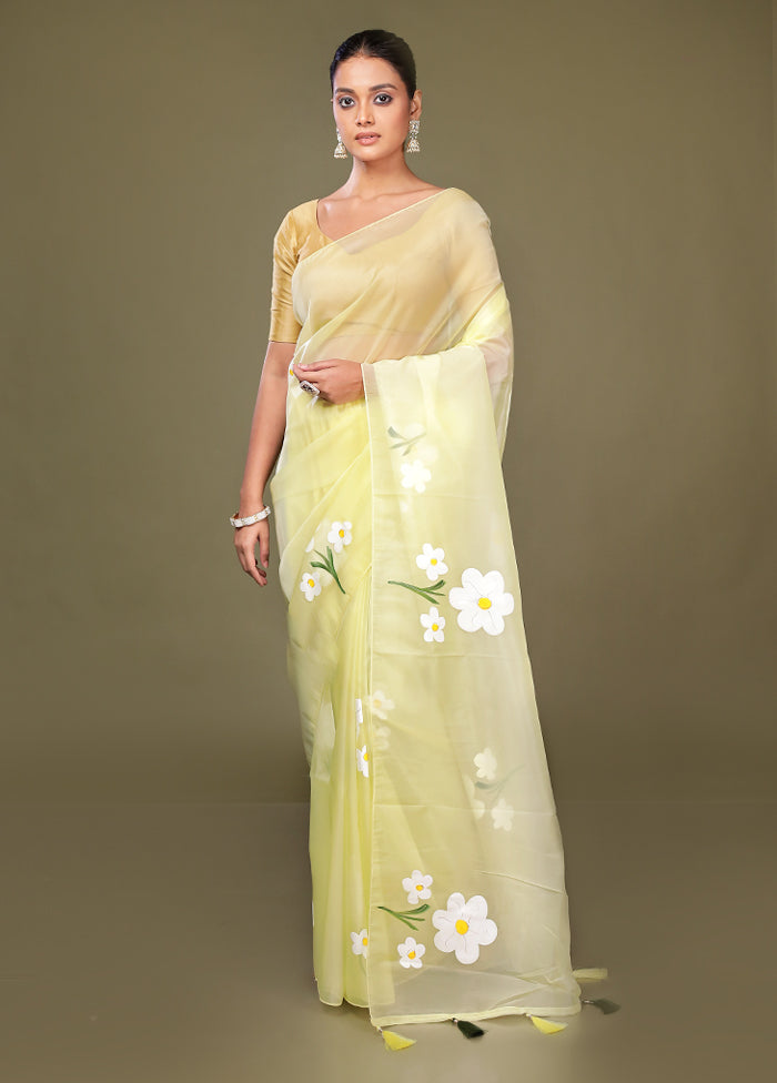 Yellow Organza Saree With Blouse Piece