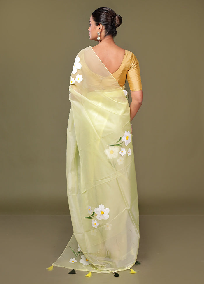 Yellow Organza Saree With Blouse Piece