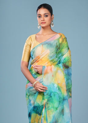 Multicolor Organza Saree With Blouse Piece