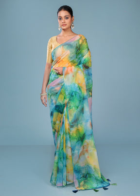 Multicolor Organza Saree With Blouse Piece