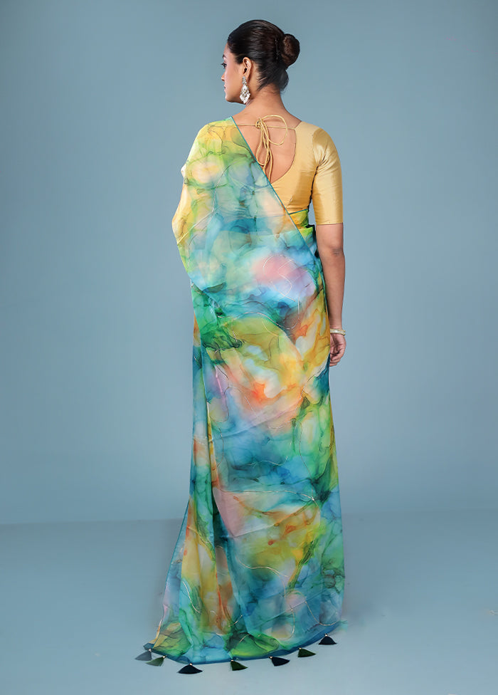 Multicolor Organza Saree With Blouse Piece