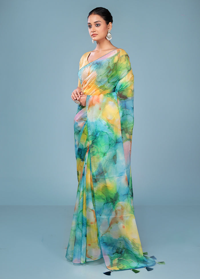 Multicolor Organza Saree With Blouse Piece