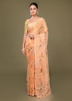 Peach Chiffon Silk Saree With Blouse Piece