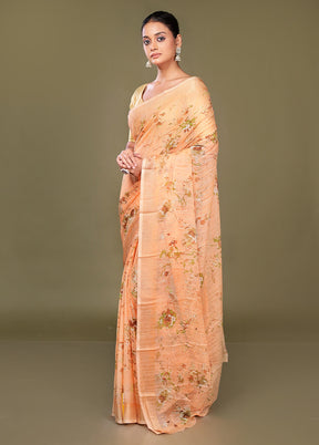Peach Chiffon Silk Saree With Blouse Piece