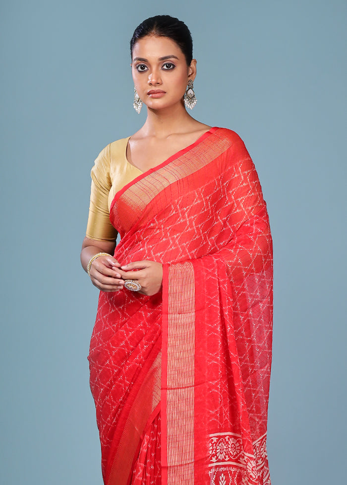 Red Chiffon Silk Saree With Blouse Piece
