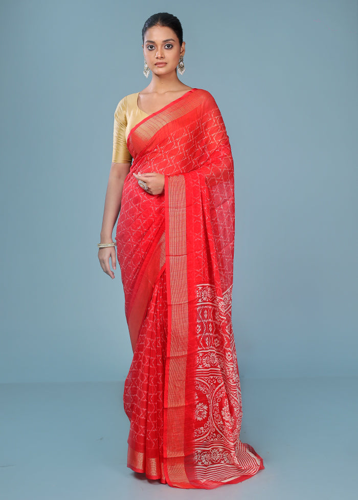 Red Chiffon Silk Saree With Blouse Piece