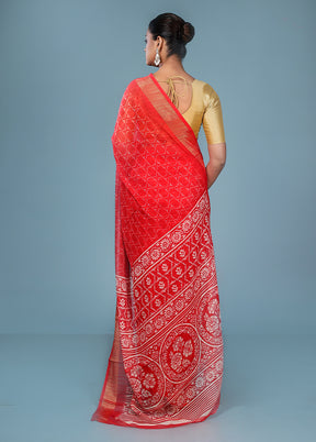 Red Chiffon Silk Saree With Blouse Piece