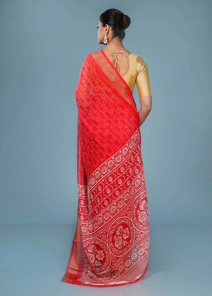 Red Chiffon Silk Saree With Blouse Piece