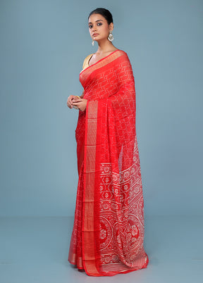 Red Chiffon Silk Saree With Blouse Piece